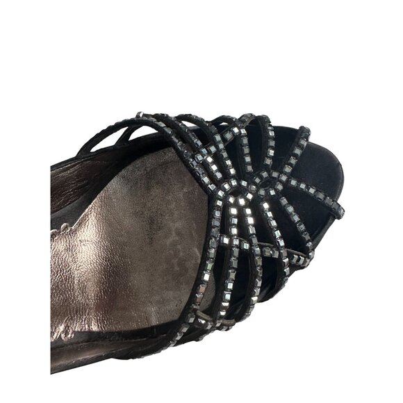 GIORGIO ARMANI Black Satin Fabric Jeweled Heels Size US 8.5 / 38.5 - Picture 12 of 13